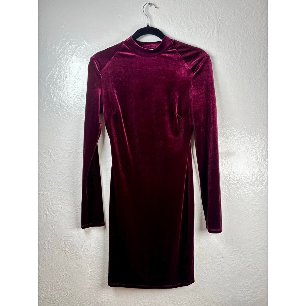 Bear Dance Velvet Mini Dress Burgundy Medium Mock Neck Witchy Dark Academia Goth